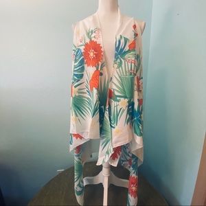 Sleeveless Beach Coverup, White/multi floral print